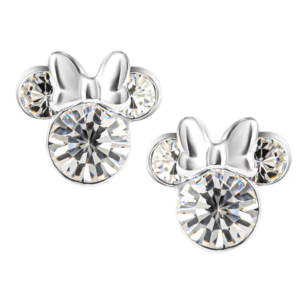 DISNEY Minnie Mouse Crystal Stud Earrings in Sterling Silver and Trinket Dish